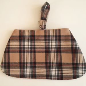 Tartan Celtic Plaid Scotland Kilt Wool Camel Black Red White Handbag OOAK